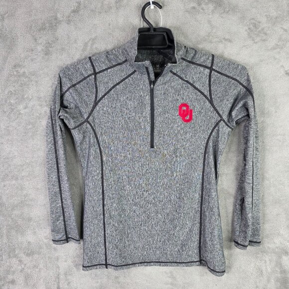 Womens Antigua Gray Oklahoma Sooners Pullover Top 1/4 Zip Athletic Stretch M - Picture 2 of 8